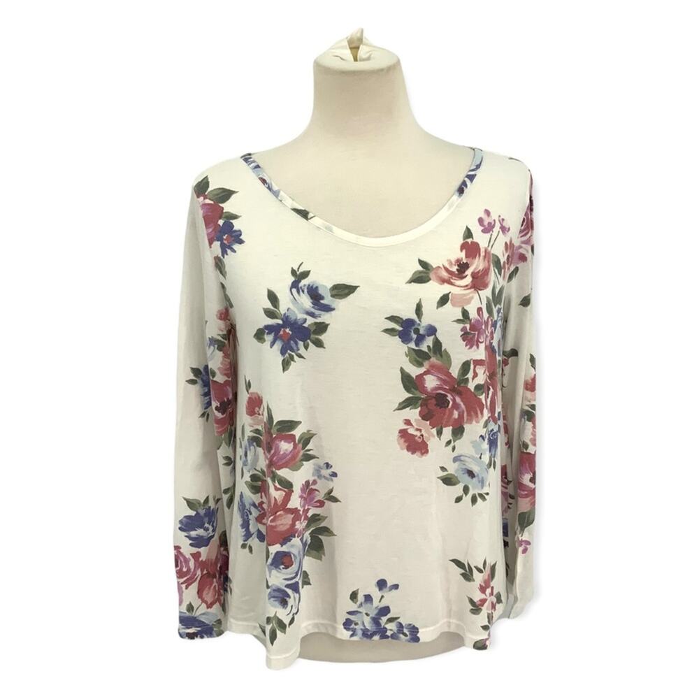 Gelato Pique Floral Scoop Neck Long Sleeve Knit Lounge Top Size Large